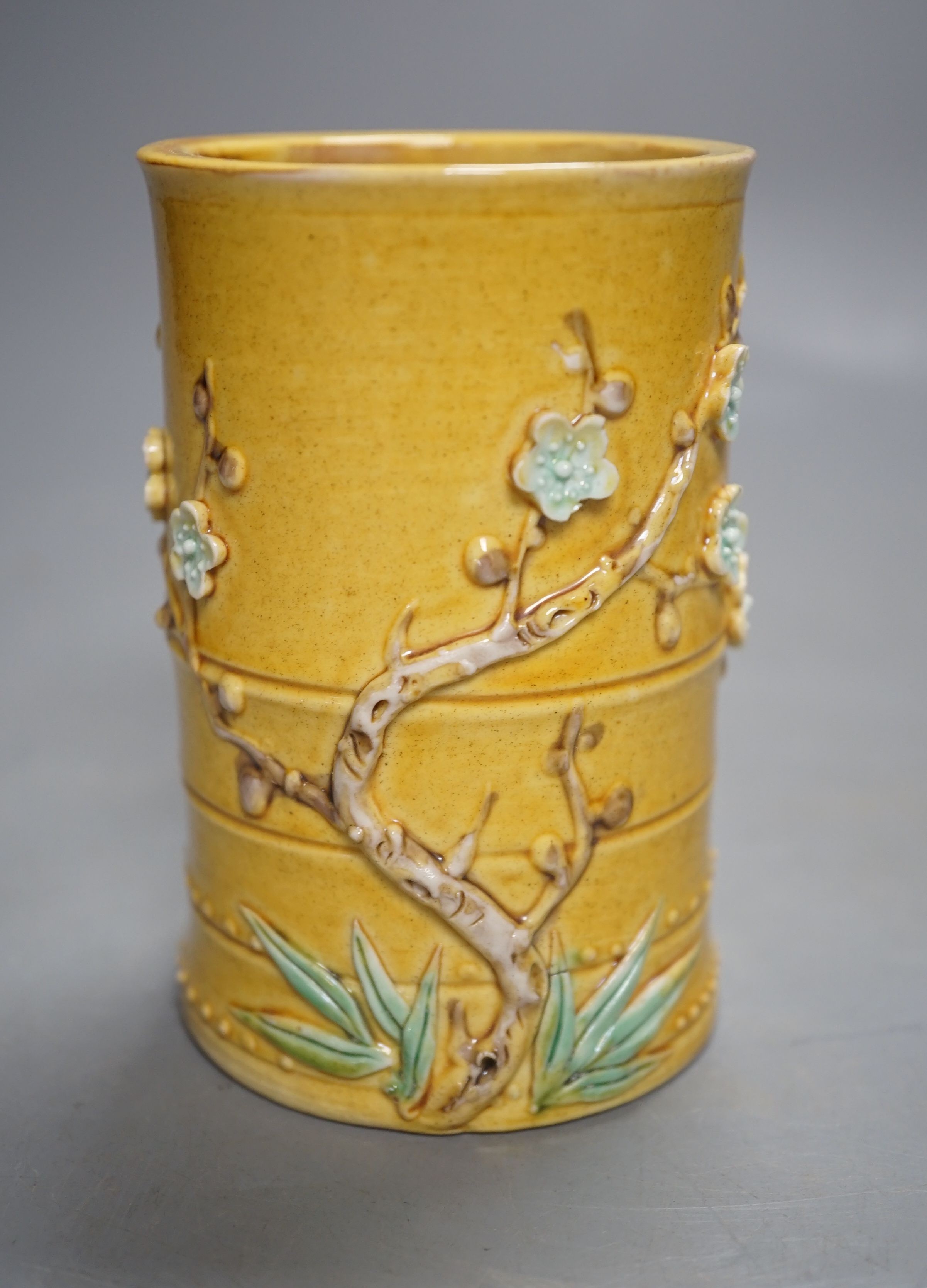 A Chinese yellow glazed small brushpot, Republic period